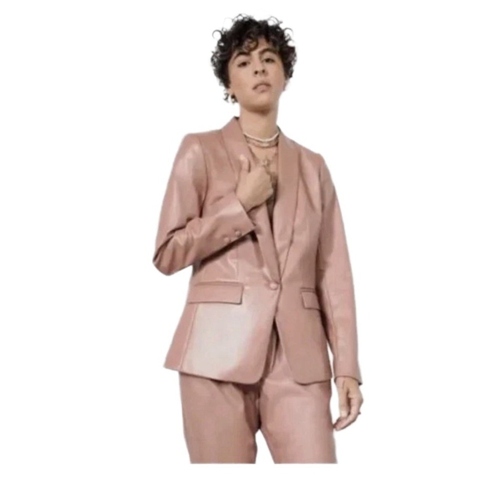 Wildfang Empower Vegan Leather Tuxedo Blazer Rose Brown Womens Sz Large NWT